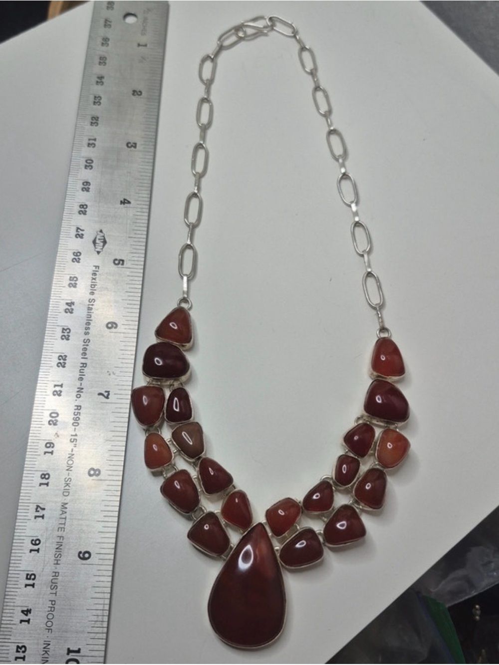 Artisan 925 Vintage Gemstone Teardrop Bib Statement Necklace Taxco style - Picture 4 of 4